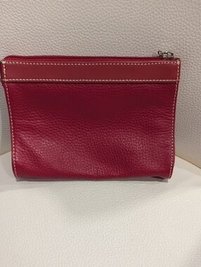 Maxx New York Red Leather Zip Cosmetic Pouch